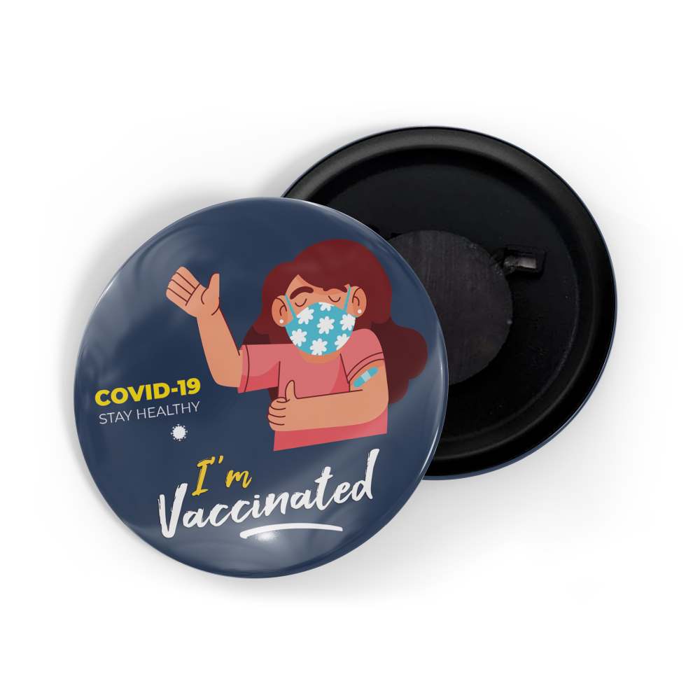 dhcrafts Fridge Magnet Blue I'm Vaccinated D6 (Pack of 1) Glossy Finish Design Pack of 1 (5.8cm)